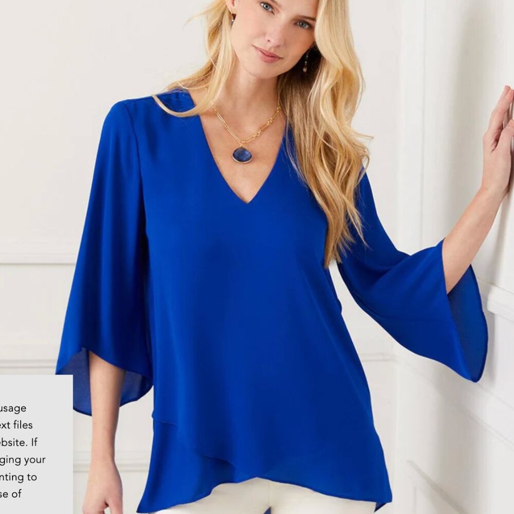 Calvin Klein Royal Blue Chiffon Top Large Blouse Shirt‎